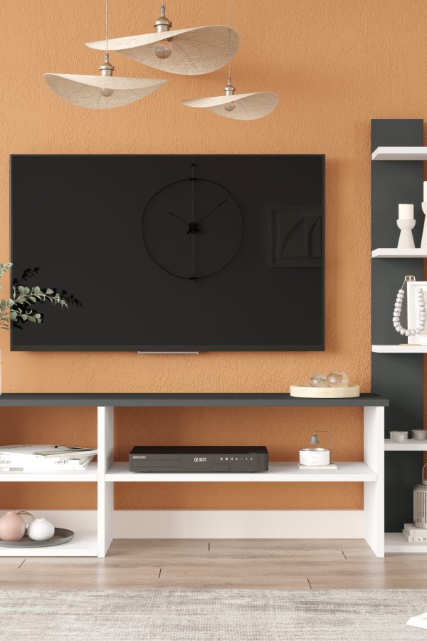 Joffrey Tv Ünitesi Tv Sehpası Kitaplıklı Beyaz-Antrasit JR2-WAN