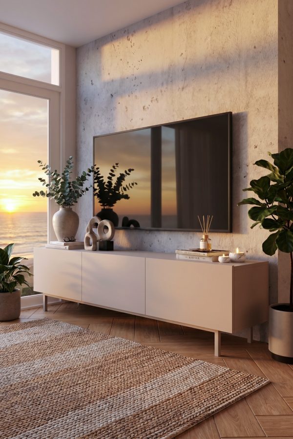 Coast Tv Ünitesi Sehpası 3 Kapaklı Ahşap Ayaklı 180cm Kumsal CO1-CO