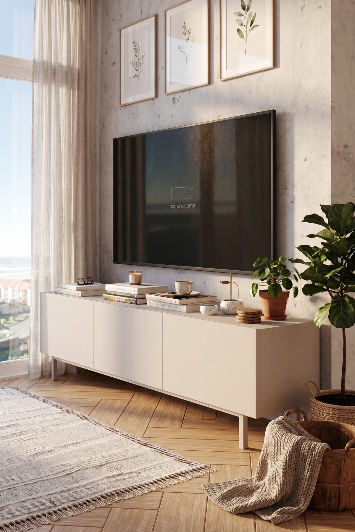 Coast Tv Ünitesi Sehpası 3 Kapaklı Ahşap Ayaklı 180cm Kumsal CO1-CO