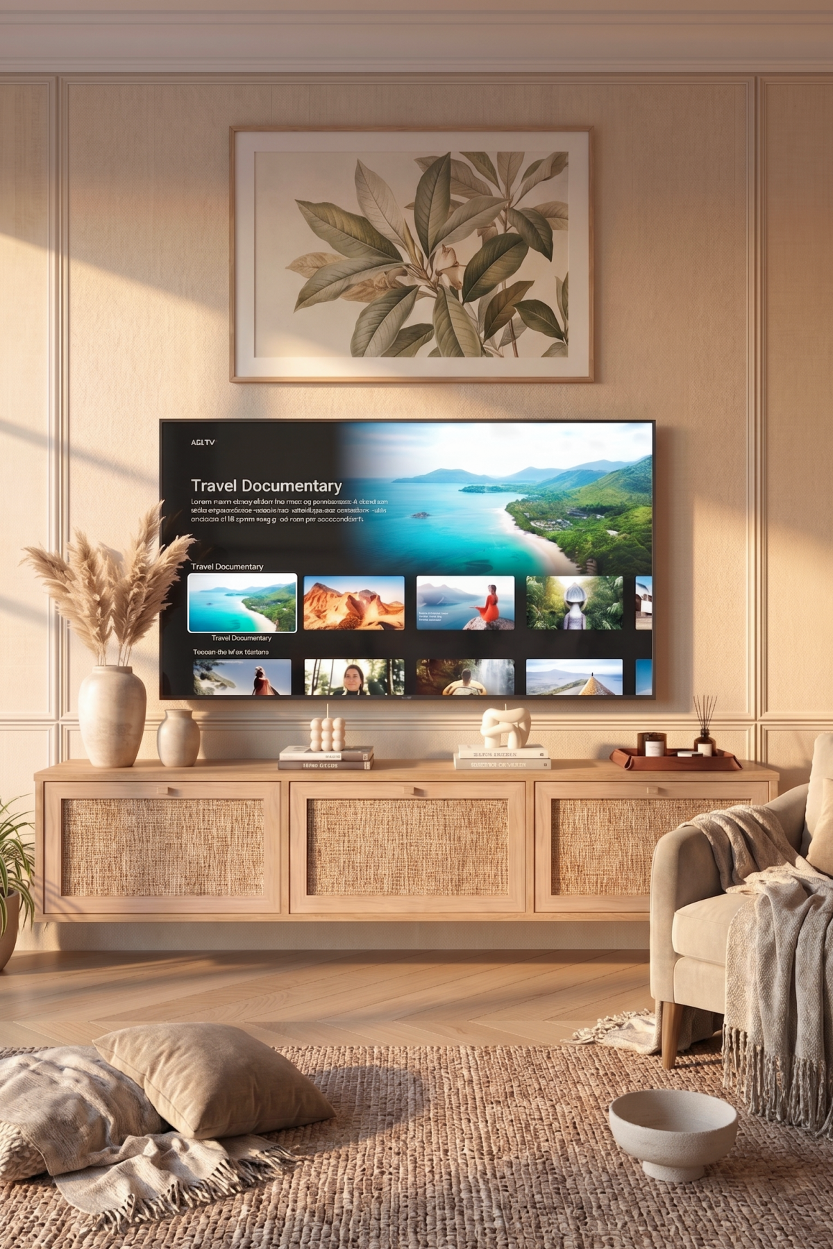 Dune Tv Ünitesi Sehpası Duvara Monte 3 Ahşap Jüt Kapaklı 180cm Sepet-Jüt DN1-SJ