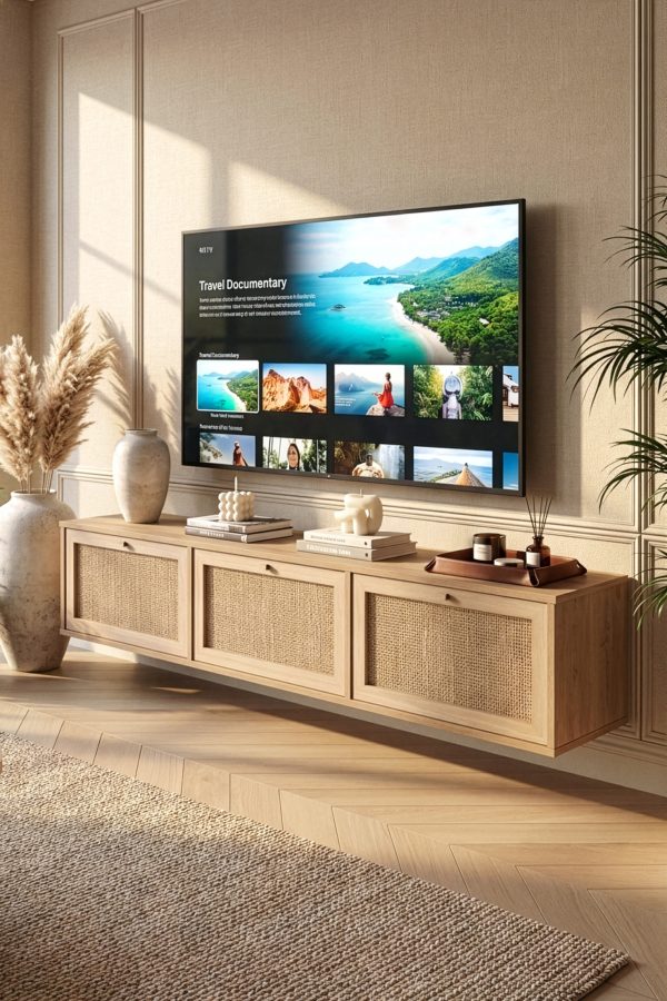 Dune Tv Ünitesi Sehpası Duvara Monte 3 Ahşap Jüt Kapaklı 180cm Sepet-Jüt DN1-SJ