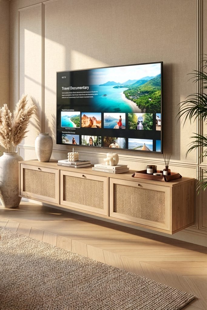 Dune Tv Ünitesi Sehpası Duvara Monte 3 Ahşap Jüt Kapaklı 180cm Sepet-Jüt DN1-SJ