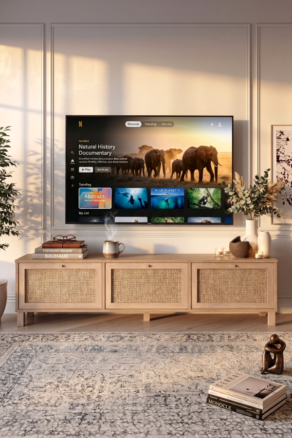 Dune Tv Ünitesi Sehpası Ahşap Ayaklı 3 Ahşap Jüt Kapaklı 180cm Sepet-Jüt DN2-SJ