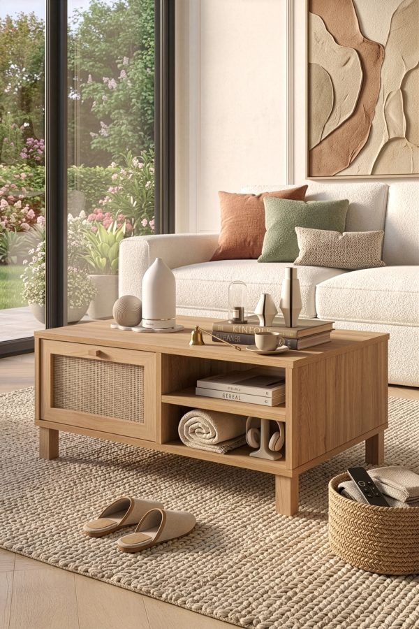 Dune Orta Sehpa Ahşap Ayaklı Kapaklı Ahşap-Jüt Sepet-Jüt DN3-SJ