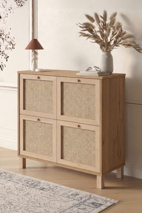 Dune Ayakkabılık Çok Amaçlı Dolap Ahşap Ayaklı Ahşap Jüt Kapaklı Sepet-Jüt DN4-SJ