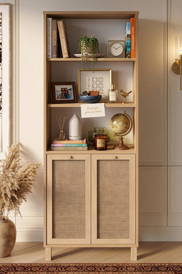 Dune Kitaplık Raf Ahşap Ayaklı 180cm Ahşap Jüt Kapaklı Sepet-Jüt DN5-SJ