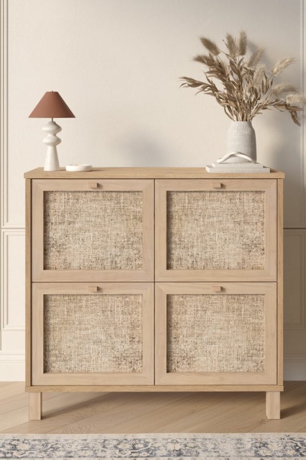 Dune Ayakkabılık Çok Amaçlı Dolap Ahşap Ayaklı Ahşap Jüt Kapaklı DN4-SJ