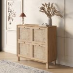 Dune Ayakkabılık Çok Amaçlı Dolap Ahşap Ayaklı Ahşap Jüt Kapaklı Sepet-Jüt DN4-SJ