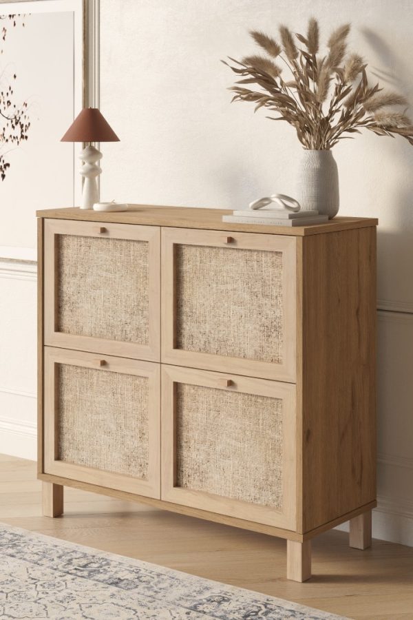 Dune Ayakkabılık Çok Amaçlı Dolap Ahşap Ayaklı Ahşap Jüt Kapaklı Sepet-Jüt DN4-SJ