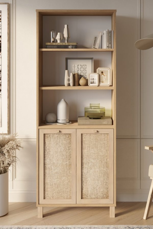 Dune Kitaplık Raf Ahşap Ayaklı 180cm Ahşap Jüt Kapaklı DN5-SJ