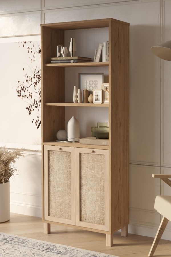 Dune Kitaplık Raf Ahşap Ayaklı 180cm Ahşap Jüt Kapaklı Sepet-Jüt DN5-SJ