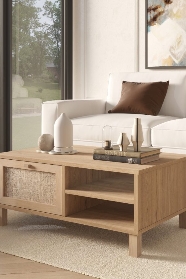 Dune Orta Sehpa Ahşap Ayaklı Ahşap Jüt Kapaklı DN3-SJ