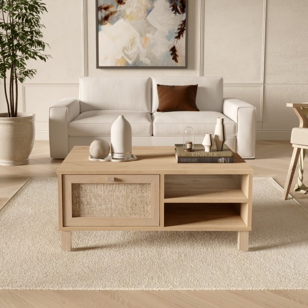 Dune Orta Sehpa Ahşap Ayaklı Kapaklı Ahşap-Jüt Sepet-Jüt DN3-SJ