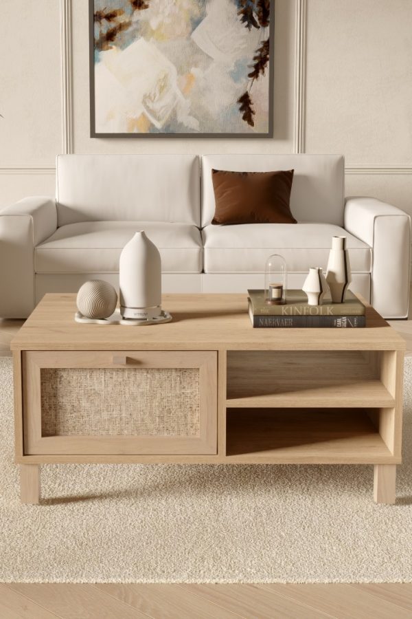 Dune Orta Sehpa Ahşap Ayaklı Kapaklı Ahşap-Jüt Sepet-Jüt DN3-SJ