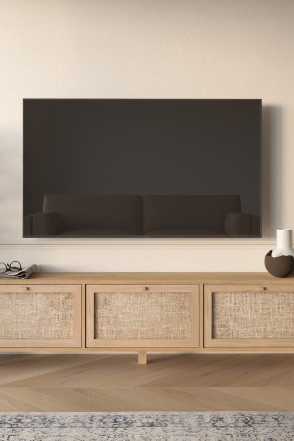 Dune Tv Ünitesi Sehpası Ahşap Ayaklı 3 Ahşap Jüt Kapaklı 180cm DN2-SJ