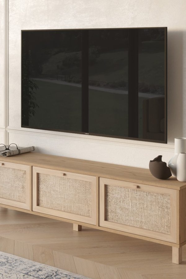 Dune Tv Ünitesi Sehpası Ahşap Ayaklı 3 Ahşap Jüt Kapaklı 180cm Sepet-Jüt DN2-SJ