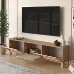 Dune Tv Ünitesi Sehpası Ahşap Ayaklı 3 Ahşap Jüt Kapaklı 180cm Sepet-Jüt DN2-SJ