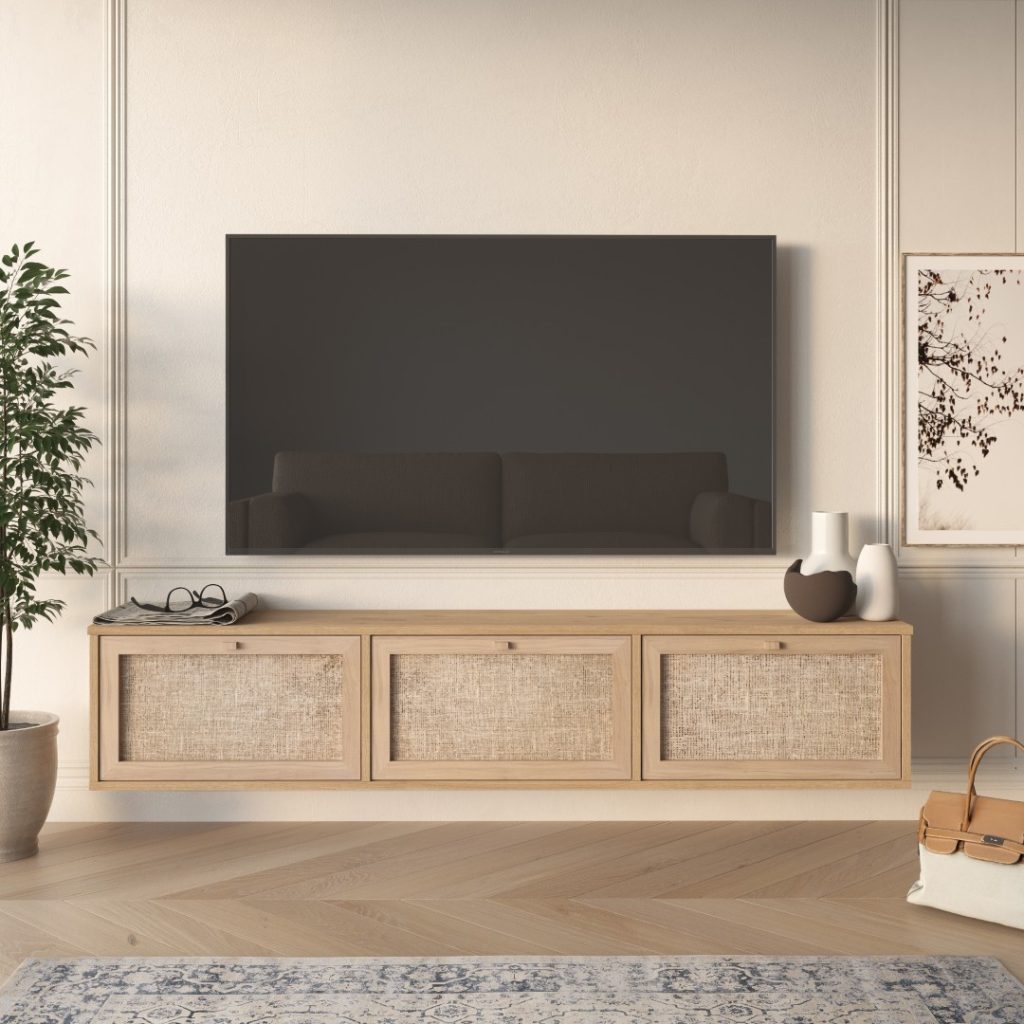 Dune Tv Ünitesi Sehpası Duvara Monte 3 Ahşap Jüt Kapaklı 180cm Sepet-Jüt DN1-SJ