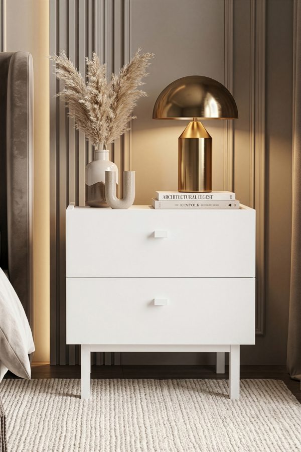 Luke Komodin 2 Çekmeceli Ahşap Ayaklı Beyaz LK1-W