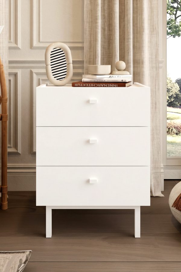 Luke Komodin 3 Çekmeceli Ahşap Ayaklı Beyaz LK2-W