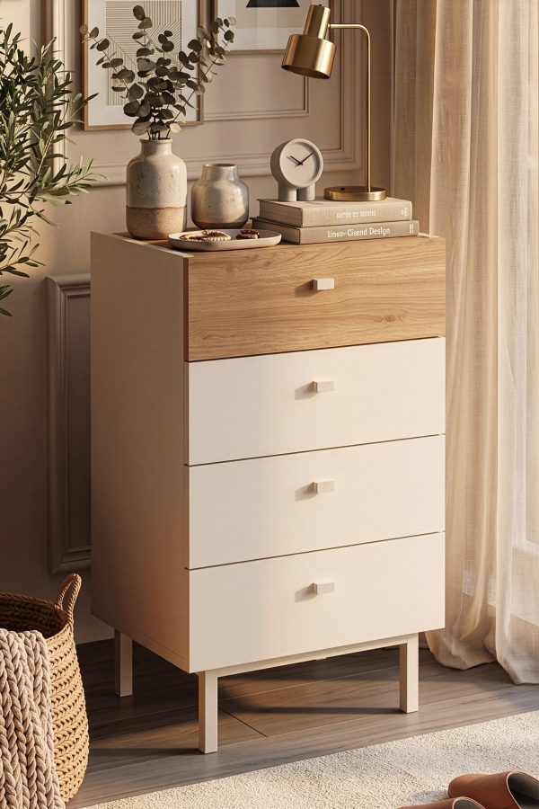 Luke Şifonyer 4 Çekmeceli Ahşap Ayaklı Kumsal-Sepet LK3-CS