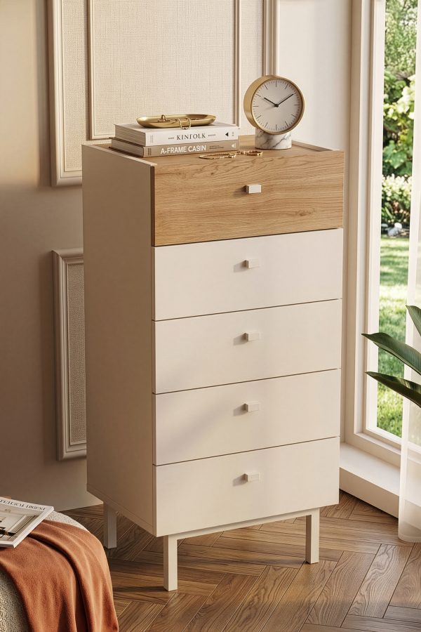 Luke Şifonyer 5 Çekmeceli Ahşap Ayaklı Kumsal-Sepet LK4-CS