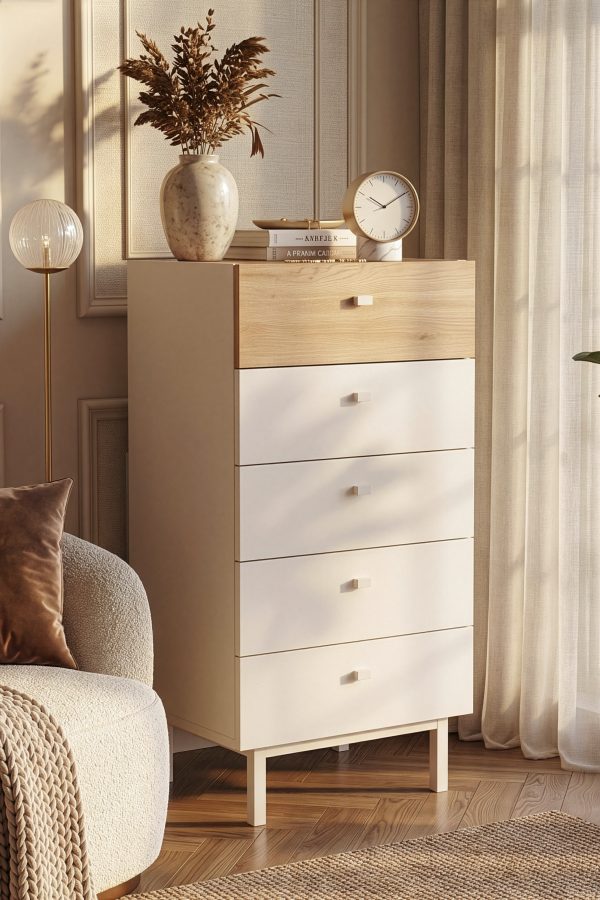 Luke Şifonyer 5 Çekmeceli Ahşap Ayaklı Kumsal-Sepet LK4-CS