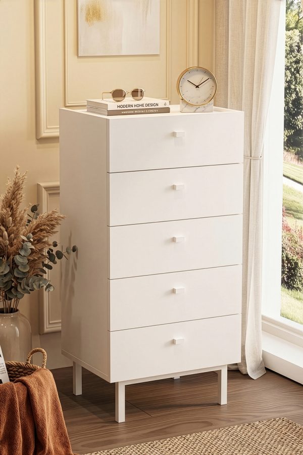 Luke Şifonyer 5 Çekmeceli Ahşap Ayaklı Beyaz LK4-W