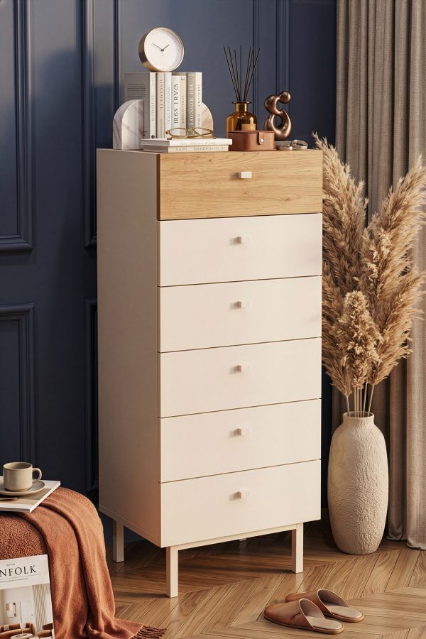 Luke Şifonyer 6 Çekmeceli Ahşap Ayaklı Kumsal-Sepet LK5-CS