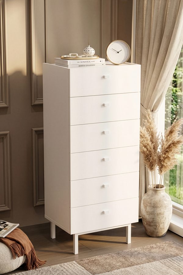 Luke Şifonyer 6 Çekmeceli Ahşap Ayaklı Beyaz LK5-W