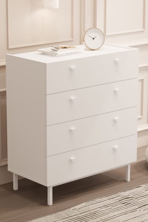 Luke Geniş Şifonyer 4 Çekmeceli Ahşap Ayaklı Beyaz LK6-W