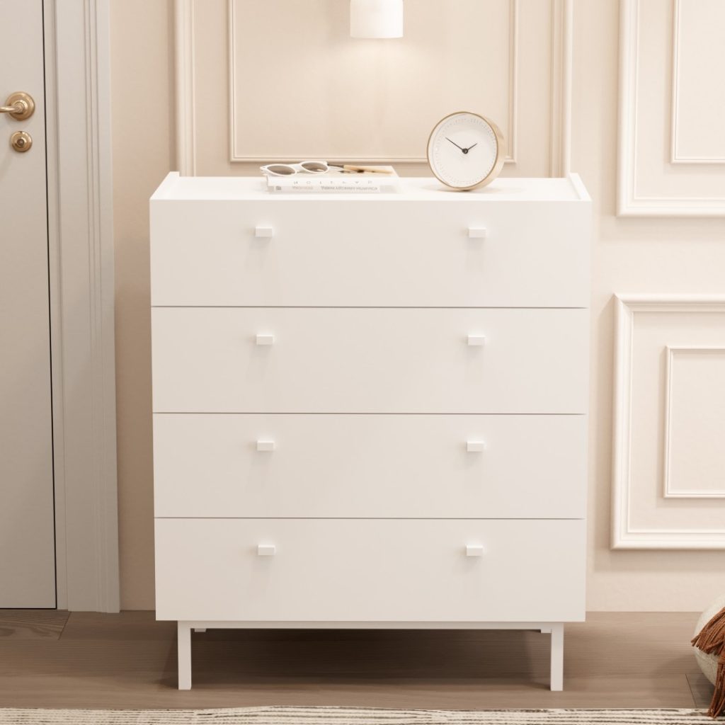 Luke Geniş Şifonyer 4 Çekmeceli Ahşap Ayaklı Beyaz LK6-W
