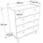 Luke Geniş Şifonyer 4 Çekmeceli Ahşap Ayaklı Beyaz LK6-W