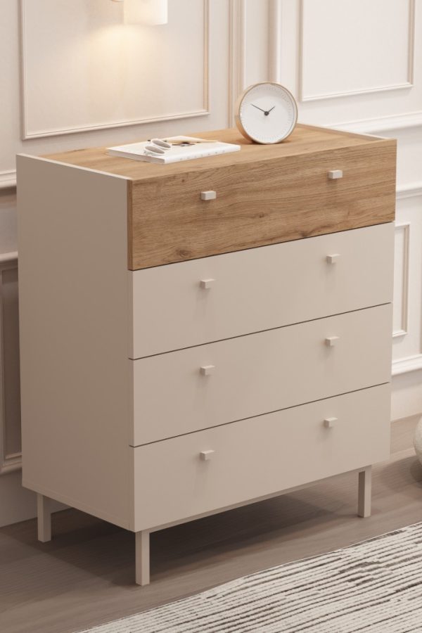 Luke Geniş Şifonyer 4 Çekmeceli Ahşap Ayaklı Kumsal-Sepet LK6-CS