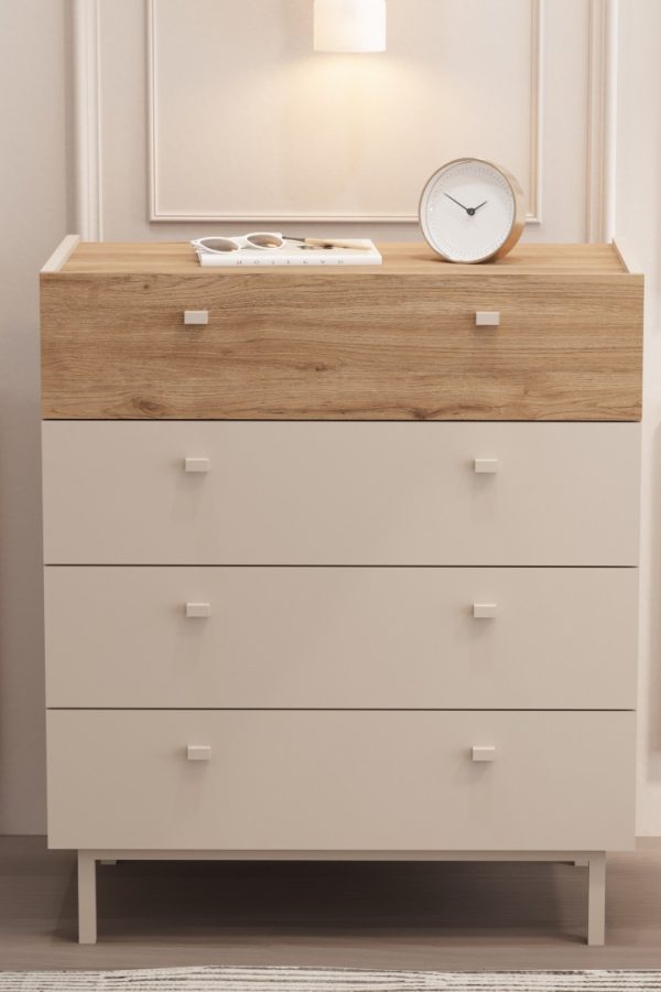 Luke Geniş Şifonyer 4 Çekmeceli Ahşap Ayaklı Kumsal-Sepet LK6-CS