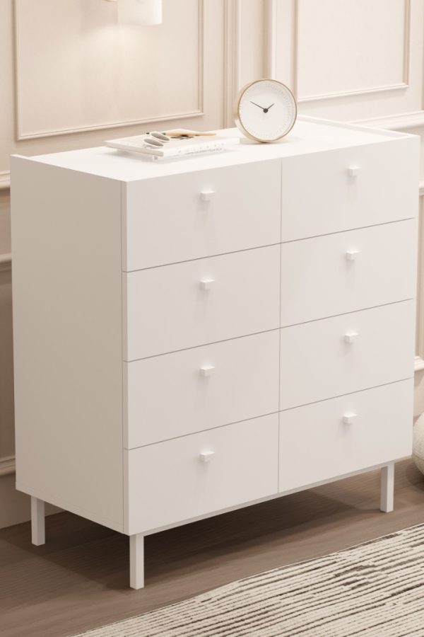 Luke Geniş Şifonyer 8 Çekmeceli Ahşap Ayaklı Beyaz LK7-W