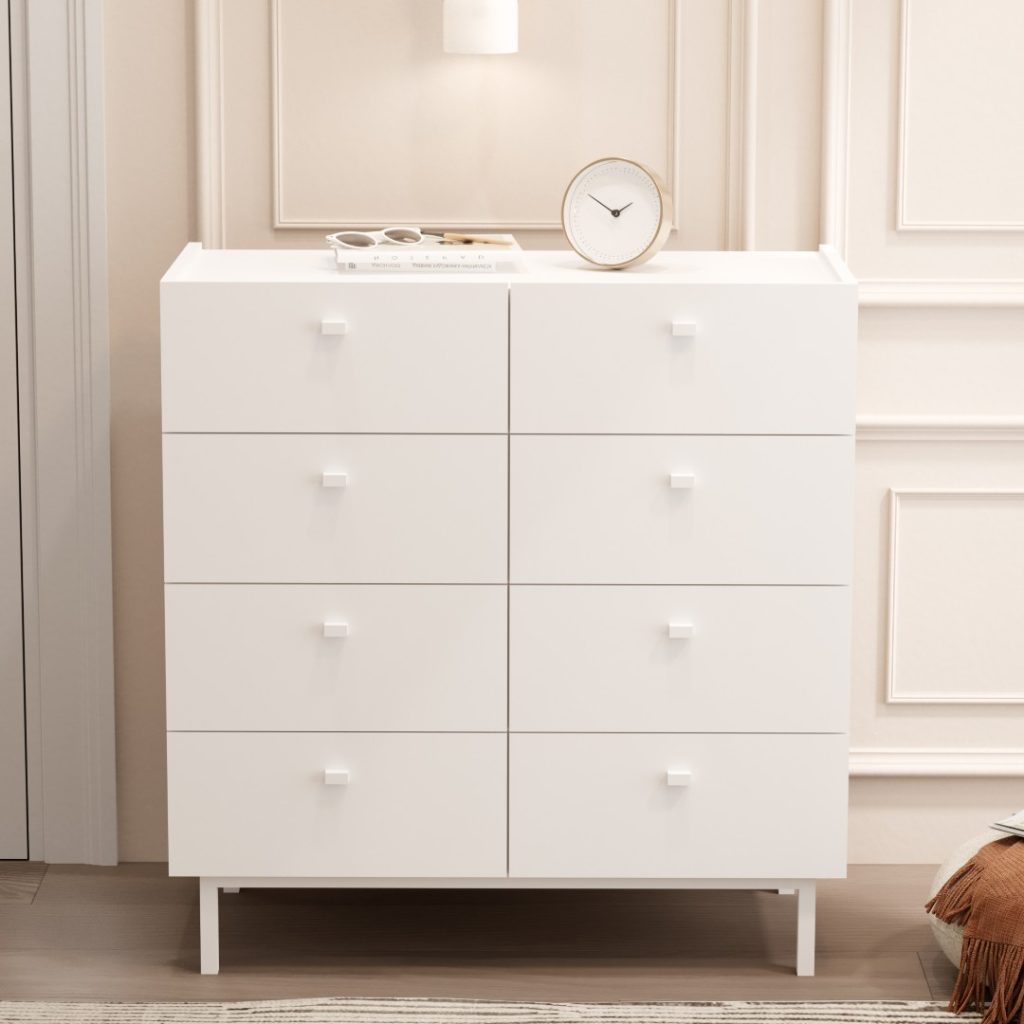 Luke Geniş Şifonyer 8 Çekmeceli Ahşap Ayaklı Beyaz LK7-W