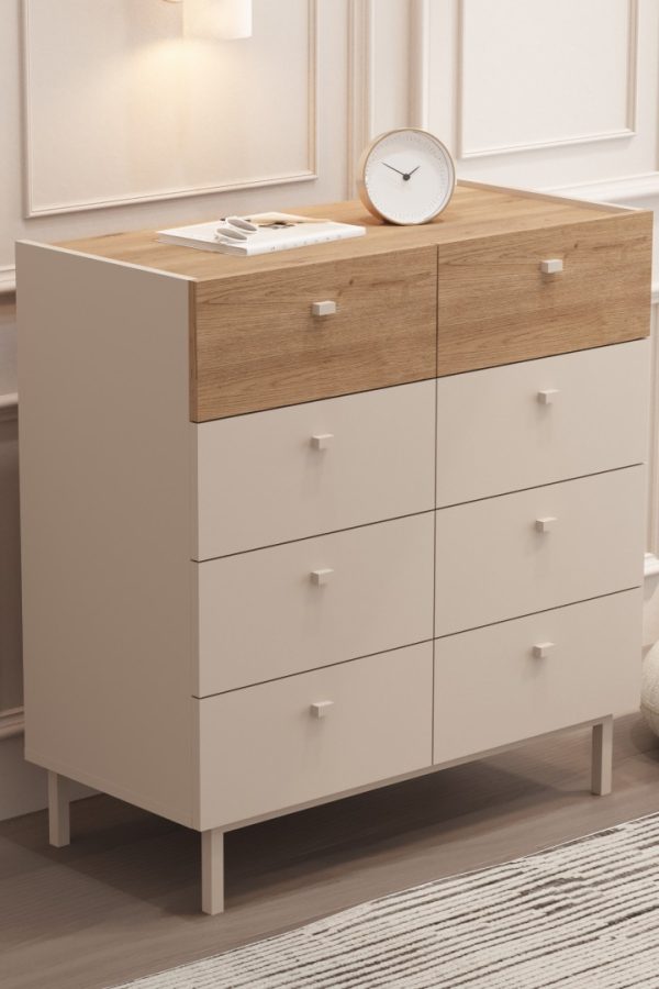 Luke Geniş Şifonyer 8 Çekmeceli Ahşap Ayaklı Kumsal-Sepet LK7-CS