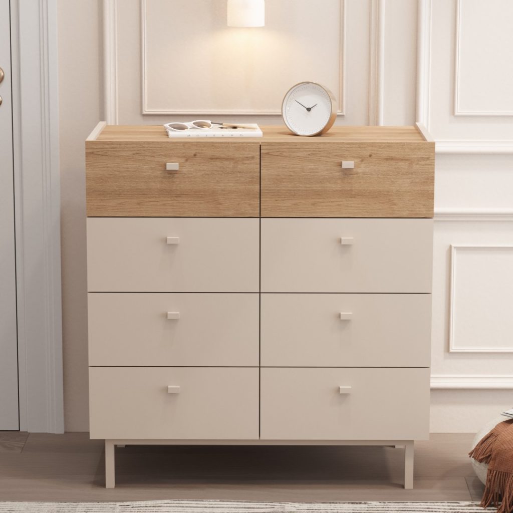 Luke Geniş Şifonyer 8 Çekmeceli Ahşap Ayaklı Kumsal-Sepet LK7-CS