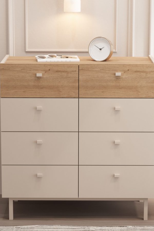 Luke Geniş Şifonyer 8 Çekmeceli Ahşap Ayaklı Kumsal-Sepet LK7-CS