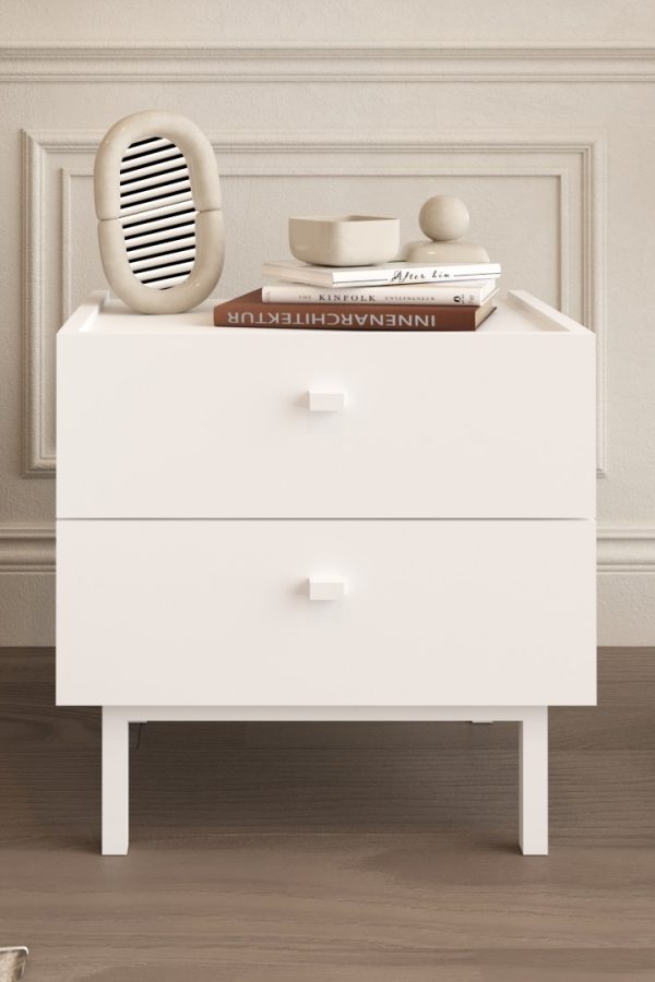 Luke Komodin 2 Çekmeceli Ahşap Ayaklı Beyaz LK1-W