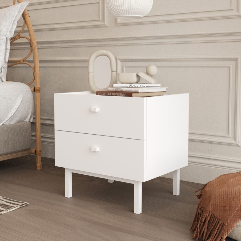 Luke Komodin 2 Çekmeceli Ahşap Ayaklı Beyaz LK1-W