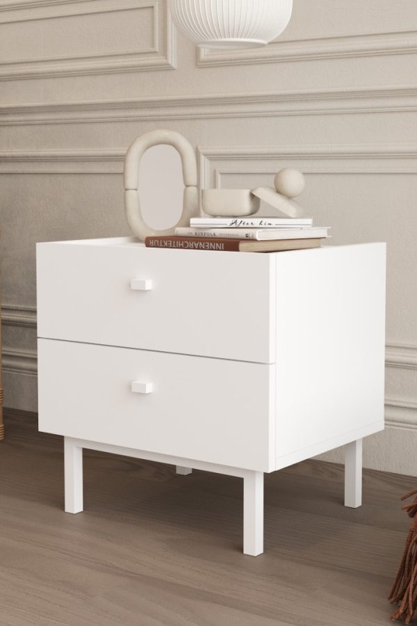 Luke Komodin 2 Çekmeceli Ahşap Ayaklı Beyaz LK1-W