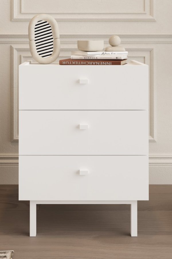 Luke Komodin 3 Çekmeceli Ahşap Ayaklı Beyaz LK2-W