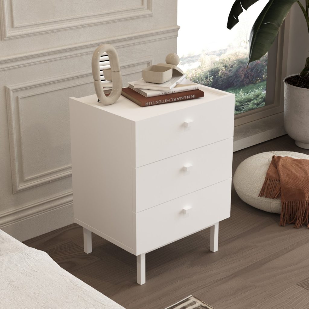 Luke Komodin 3 Çekmeceli Ahşap Ayaklı Beyaz LK2-W
