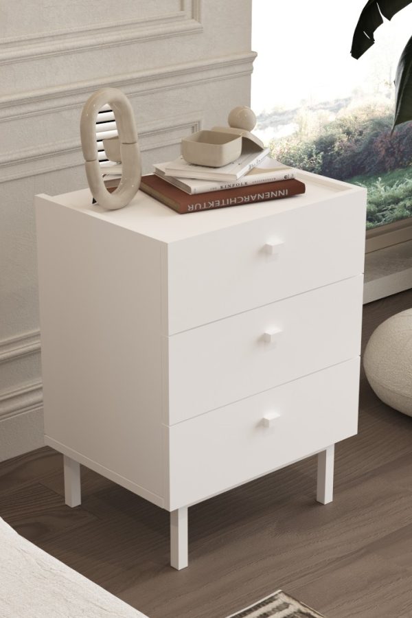 Luke Komodin 3 Çekmeceli Ahşap Ayaklı Beyaz LK2-W