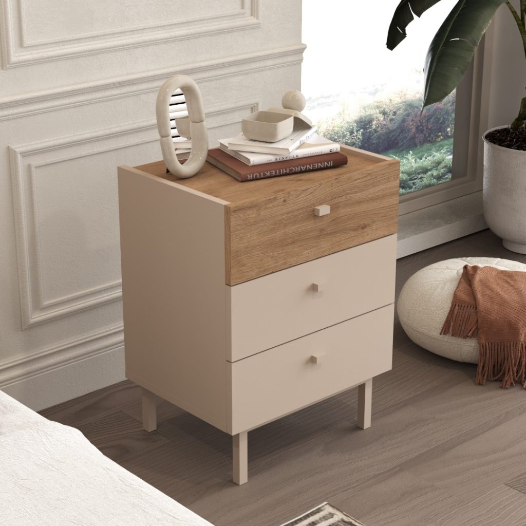 Luke Komodin 3 Çekmeceli Ahşap Ayaklı Kumsal-Sepet LK2-CS