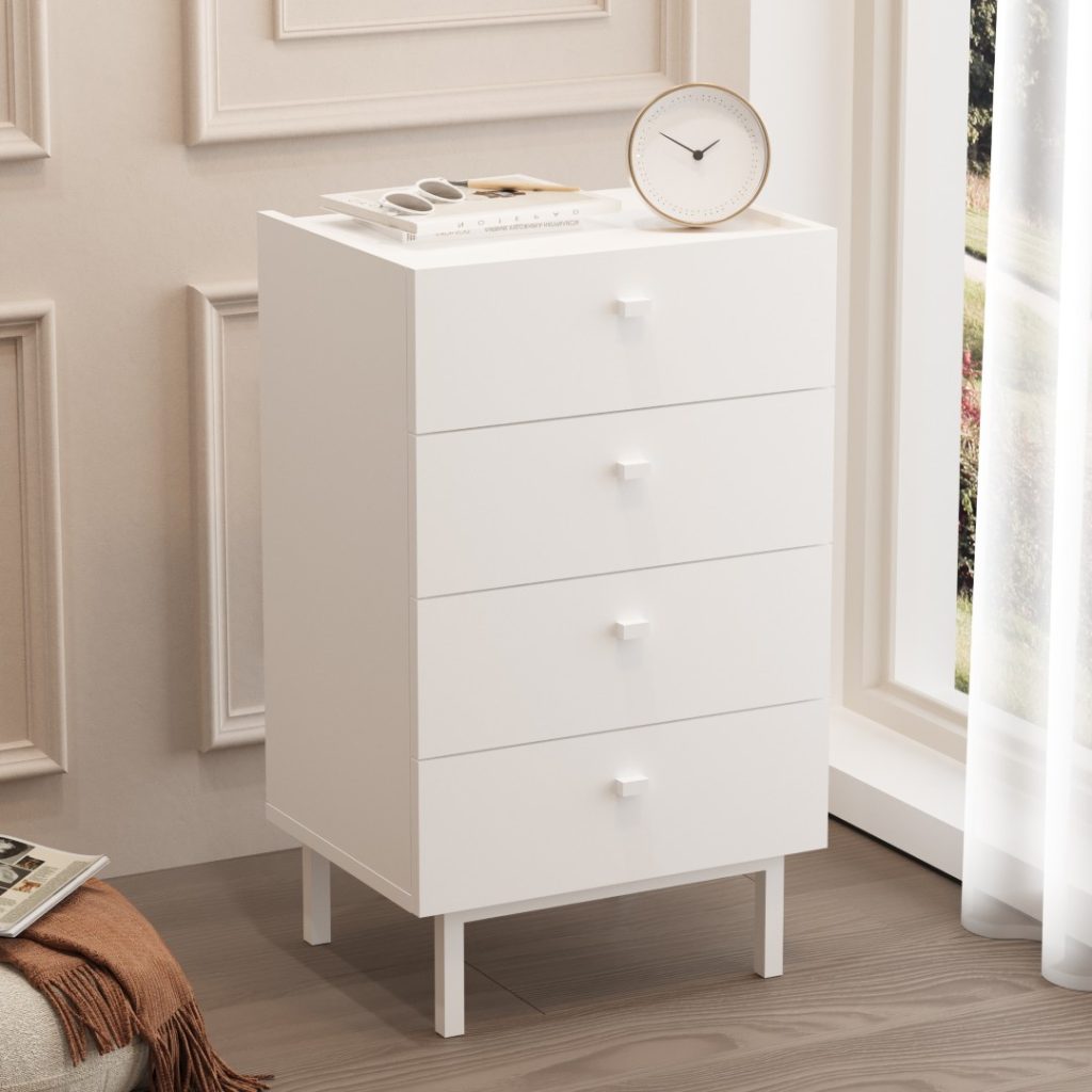 Luke Şifonyer 4 Çekmeceli Ahşap Ayaklı Beyaz LK3-W