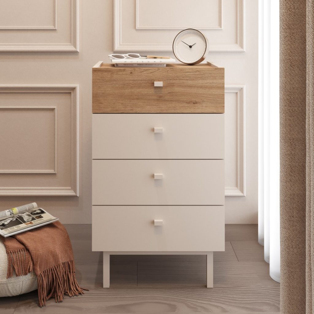 Luke Şifonyer 4 Çekmeceli Ahşap Ayaklı Kumsal-Sepet LK3-CS