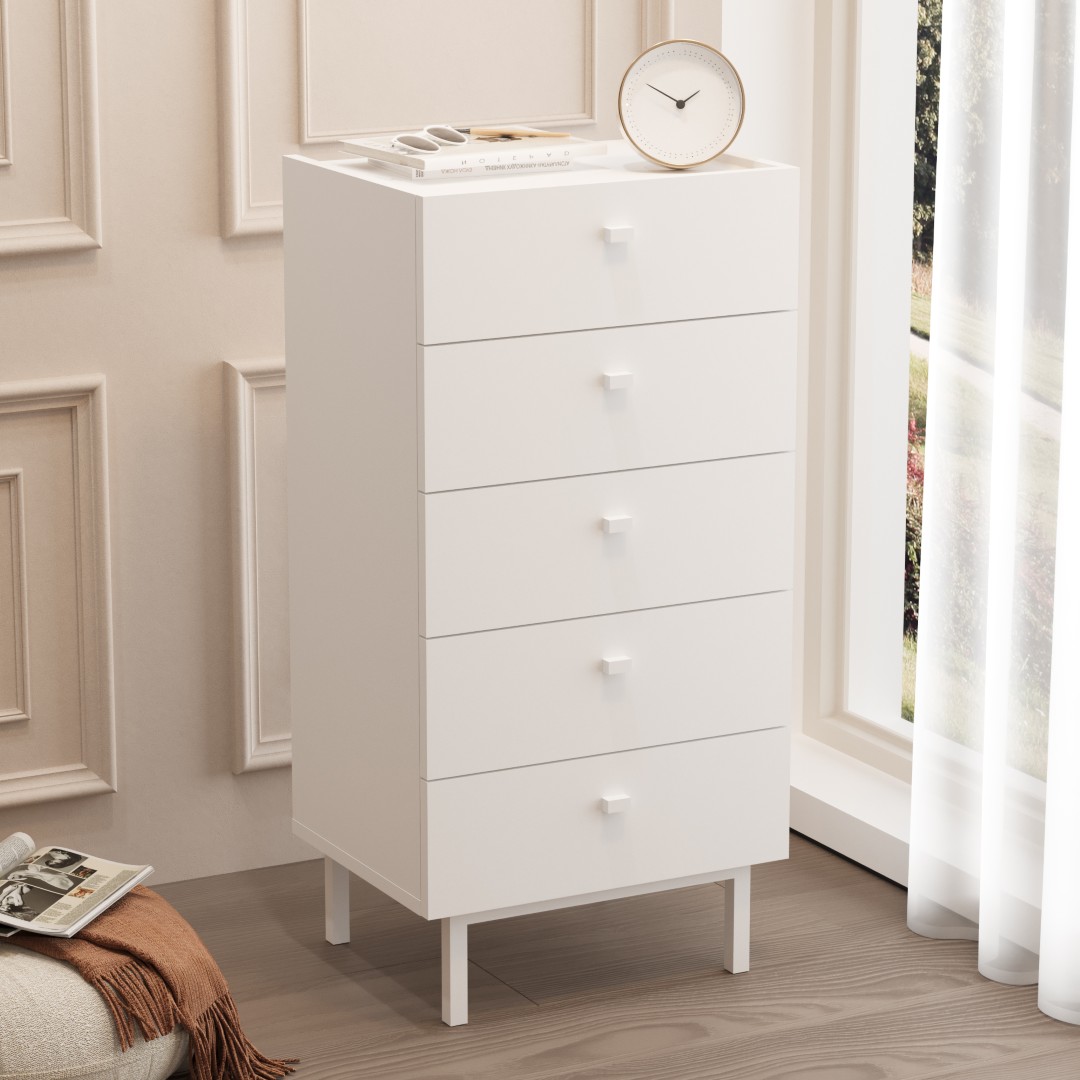 Luke Şifonyer 5 Çekmeceli Ahşap Ayaklı Beyaz LK4-W Luke Şifonyer 5 Çekmeceli Ahşap Ayaklı Beyaz LK4-W